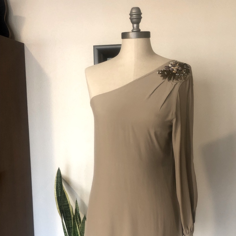 Gorgeous off the shoulder dress with broche embellishment. NWOT — mini.